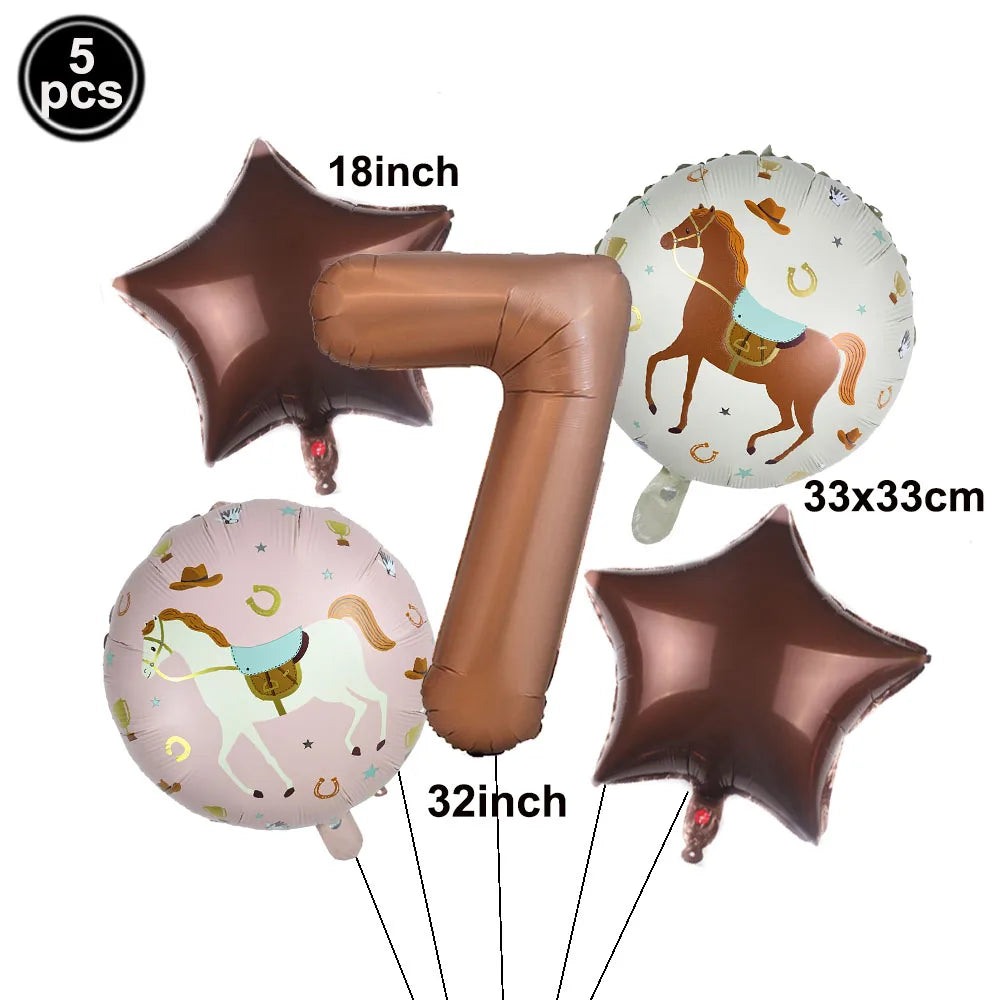 5pc Western Cowboy Horse Foil Balloon Set – Party Decor Party Foil Balloons Babs number 7 As show