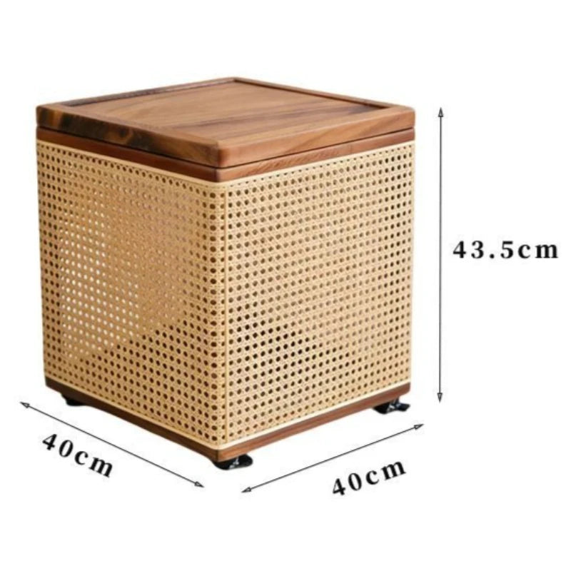 Modern Rattan Side Table – Walnut Wood, 40x40x43.5cm Rattan Side Table Babs 40X40X43.5CM