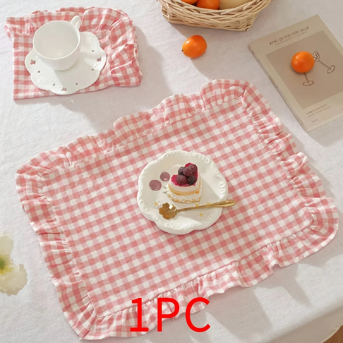 Ruffled Gingham Placemats – Farmhouse Table Mats Decorative Placemats Babs Pink 30x45cm