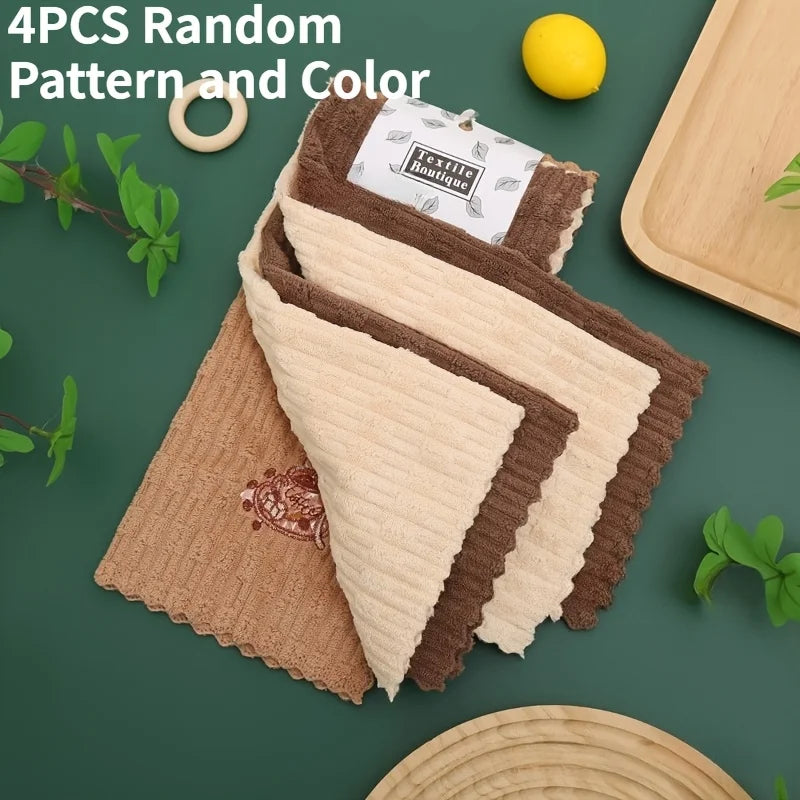 4PCS Brown Polyester Cleaning Cloths for Kitchen & Bathroom Household Cleaning Cloths Babs