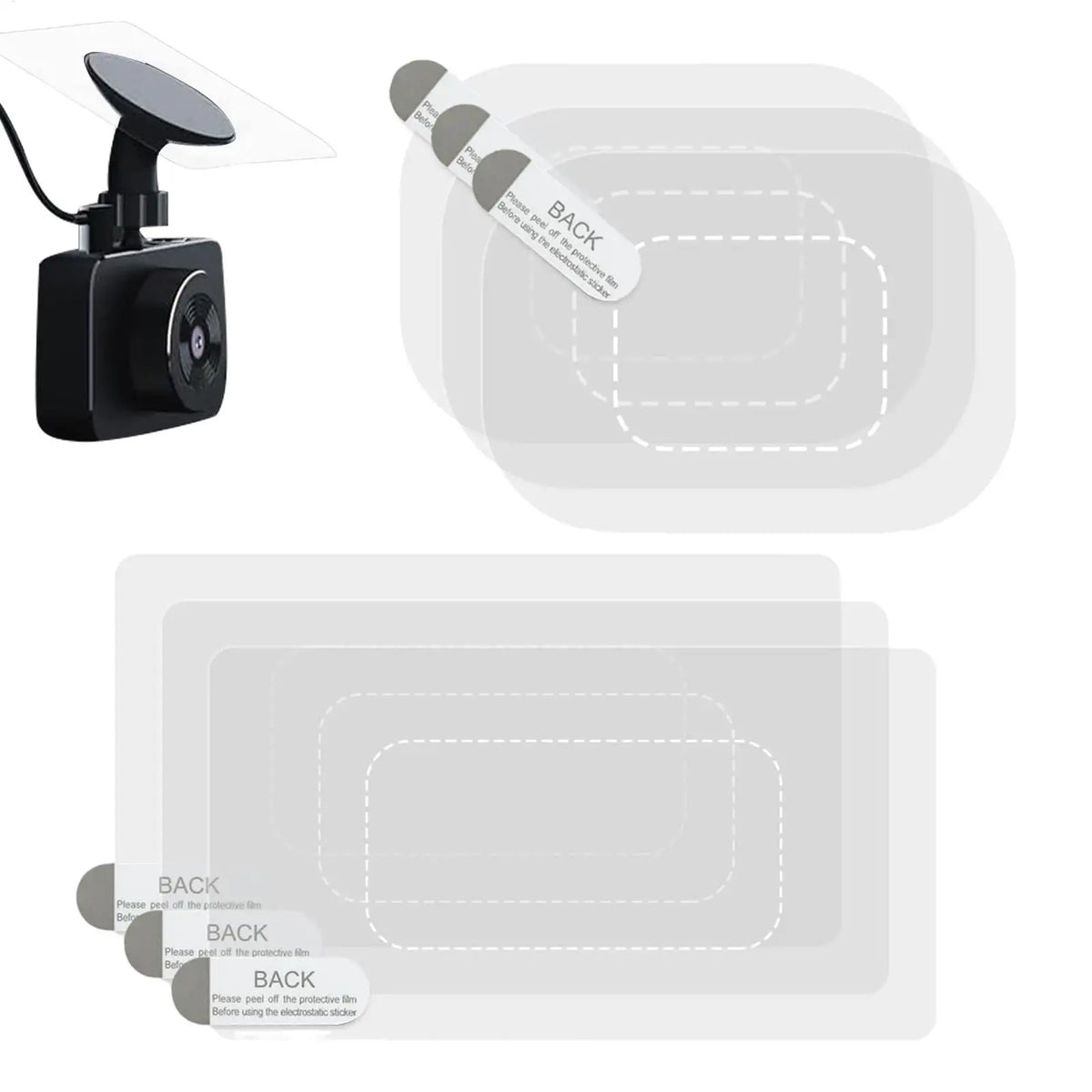 6-Pack Dash Cam Windshield Electrostatic Stickers – Clear PET Film Dash Cam Mount Sticker Babs