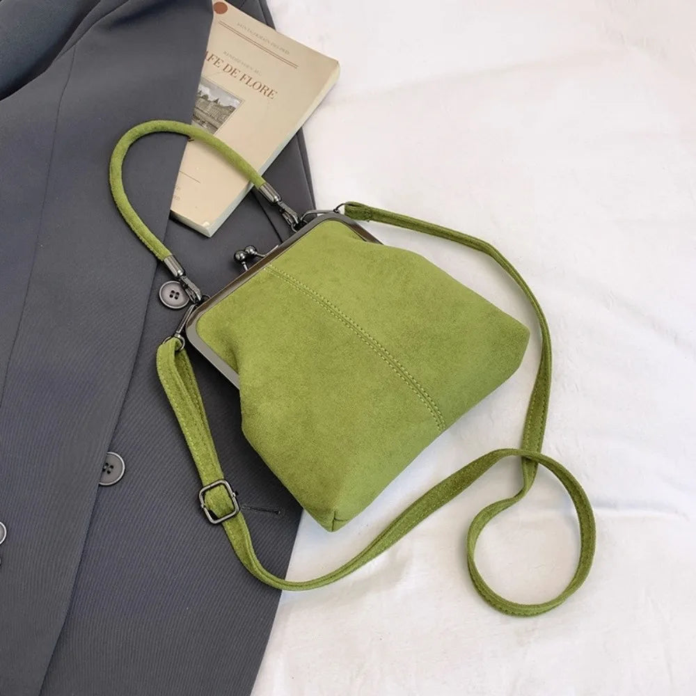 Vintage Kiss-Lock PU Leather Crossbody Handbag for Women Crossbody Handbag Babs Green 1PC