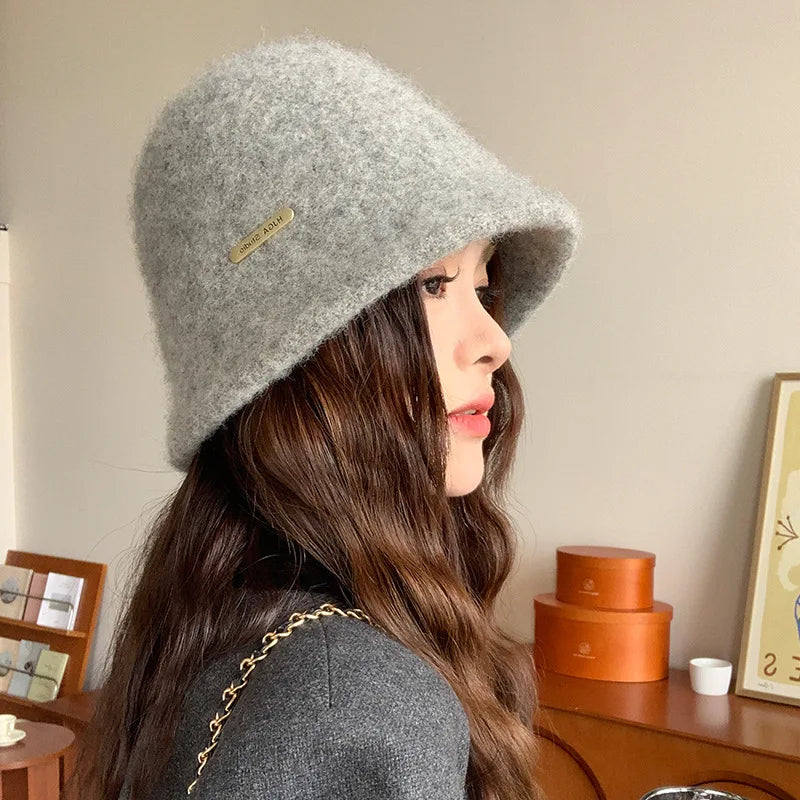 Women's Winter Wool Blend Bucket Hat – Windproof Earmuff Winter Bucket Hat Babs Light Grey