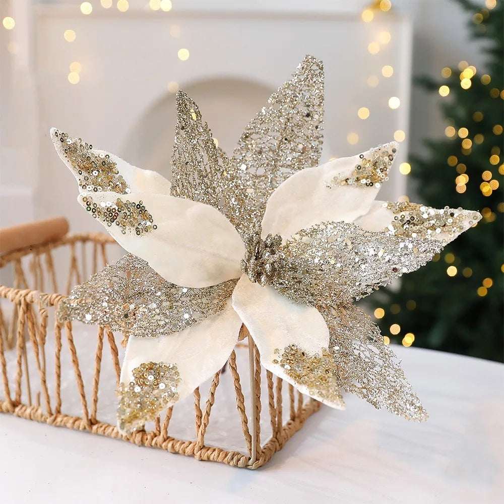 29cm Velvet Artificial Poinsettia Christmas Flower Decoration Artificial Christmas Flower Babs White