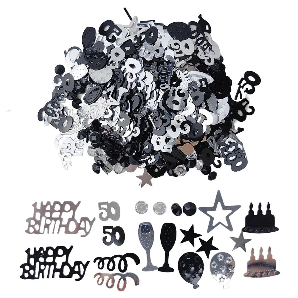 Birthday Sequin Confetti 18/30/40/50/60 – Party Table Decor Party Confetti Decor Babs Black 50th 10packs