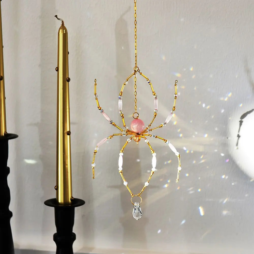 Crystal Pink Spider Suncatcher Prism Pendant | Window Decor Suncatcher Pendant Babs