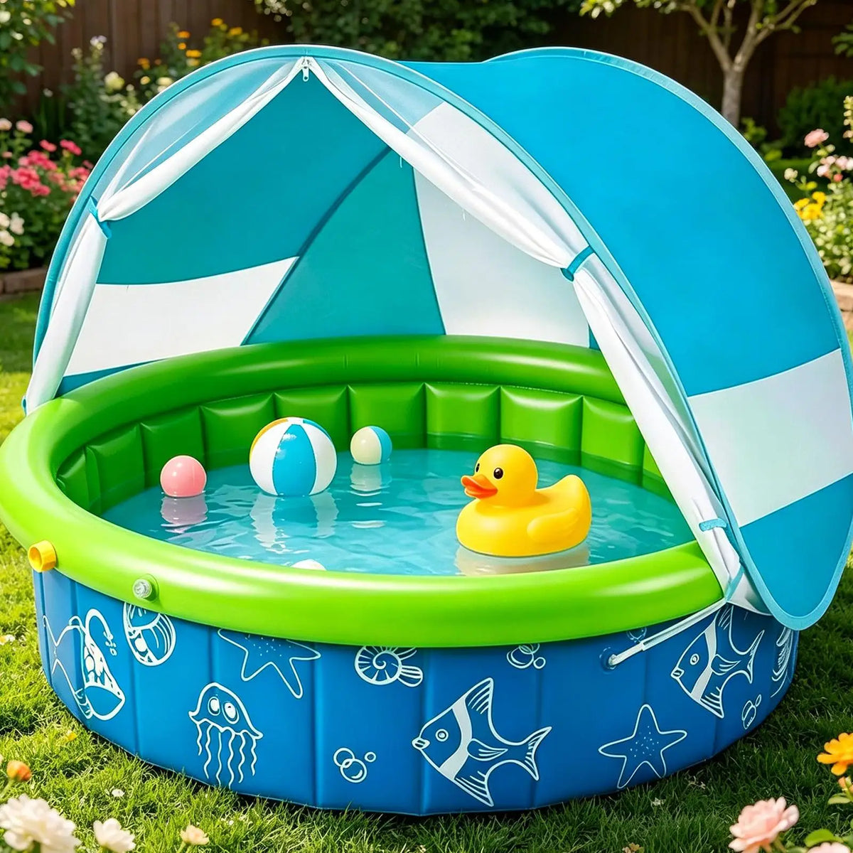 Foldable Kids Wading Pool with Sun Shade Canopy | Outdoor Kids Wading Pool Babs