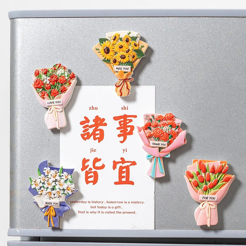 3D Flower Bouquet Fridge Magnets – Resin Tulip Lily Carnation Decorative Fridge Magnet Babs