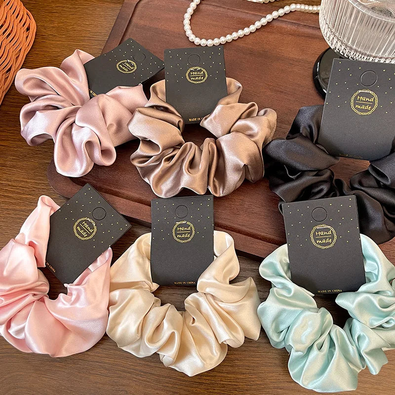 French Satin Silk Hair Scrunchie 13CM – Elegant Women's Accessory Satin Hair Scrunchie Babs