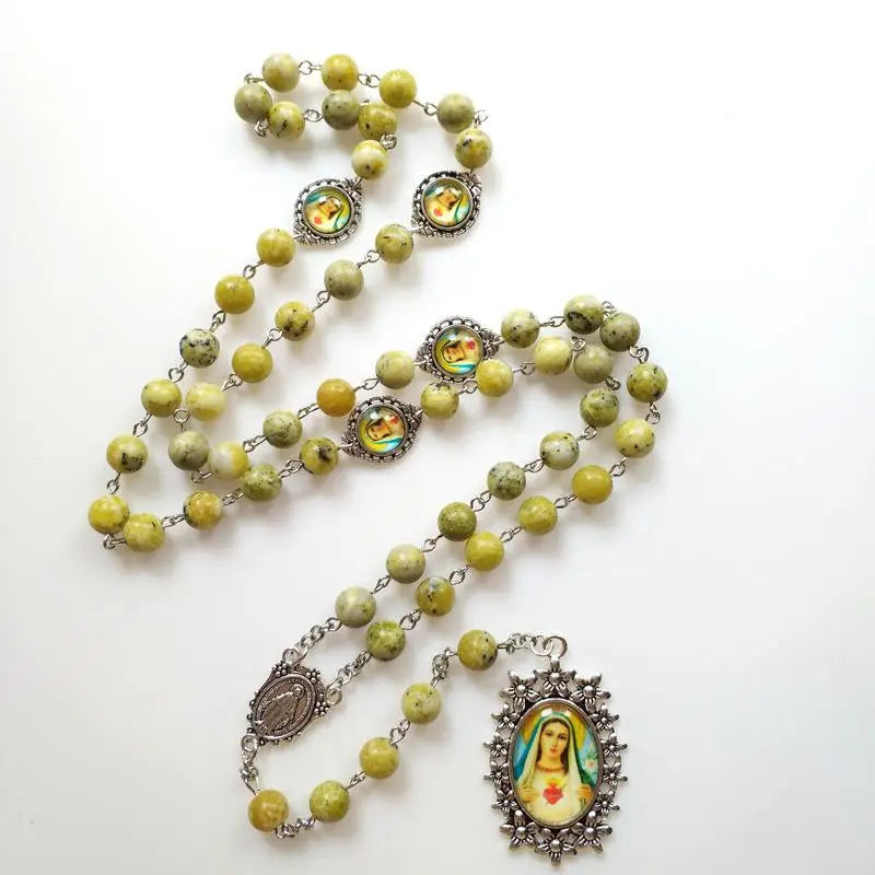 Glass Cross Rosary Necklace – Catholic Religious Pendant Religious Pendant Necklace Babs