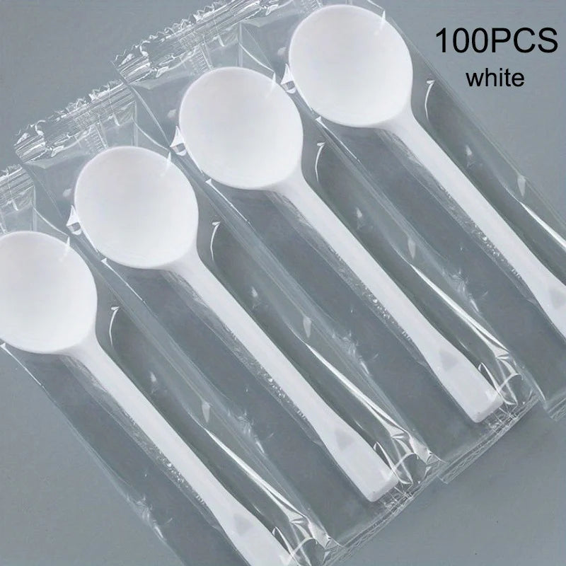 100pcs Individually Wrapped Disposable Plastic Spoons – Bulk Pack Disposable Spoons Babs White