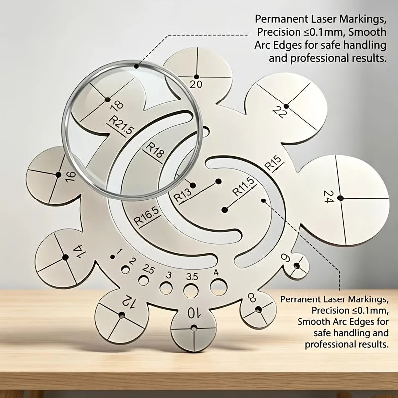 11-in-1 Stainless Steel Radius Template Ruler & Arc Gauge Radius Template Ruler Babs