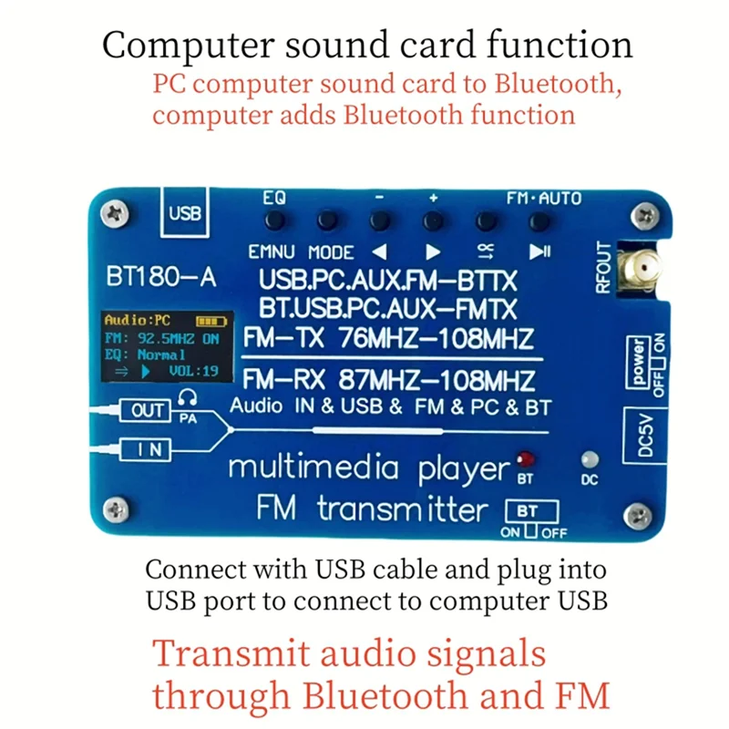 BT180-A 6-in-1 FM Transmitter Bluetooth Audio Decoder & Radio FM Audio Transmitter Babs