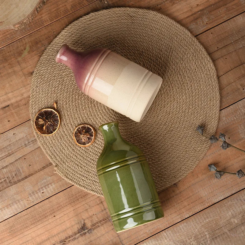 Retro Ceramic Olive Oil Bottle with Stainless Steel Spout Ceramic Oil Dispenser Babs