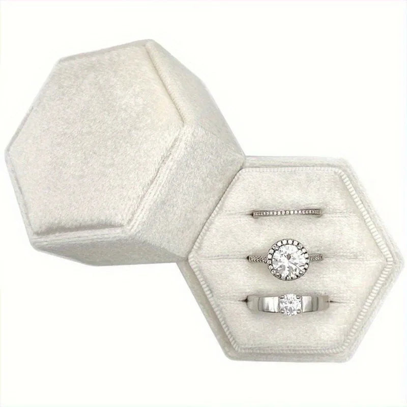 Hexagon Velvet Ring Box 3 Slots – Wedding Ring Bearer Box Velvet Ring Box Babs