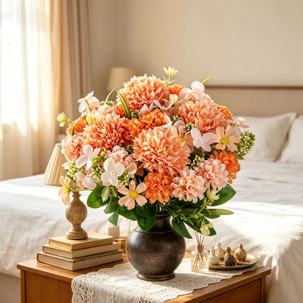 Silk Chrysanthemum Artificial Flowers 3/6 Pcs – Wedding Décor Artificial Silk Flowers Babs