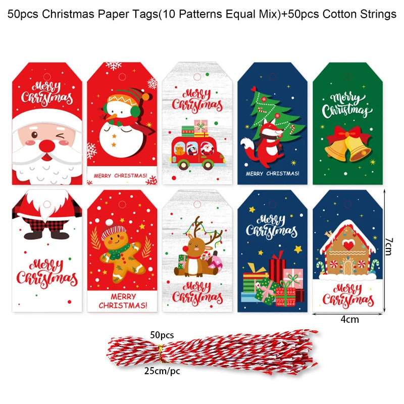 48/50Pcs Christmas Kraft Paper Gift Hang Tags – Santa Decor Holiday Gift Tags Babs 50pcs-set11