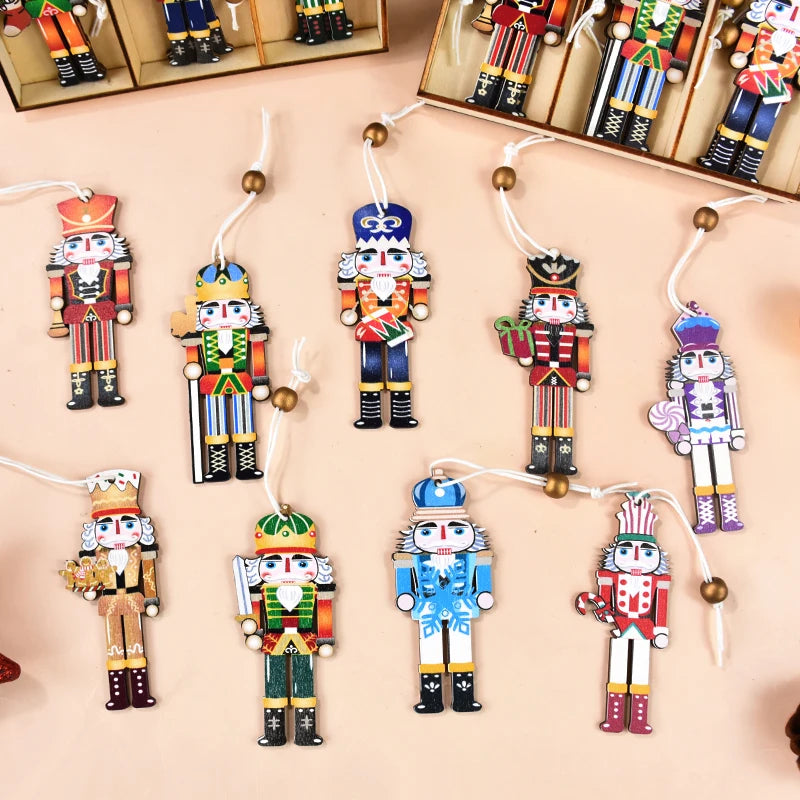 9Pcs Wooden Nutcracker Soldier Christmas Tree Ornaments Set Christmas Tree Ornaments Babs