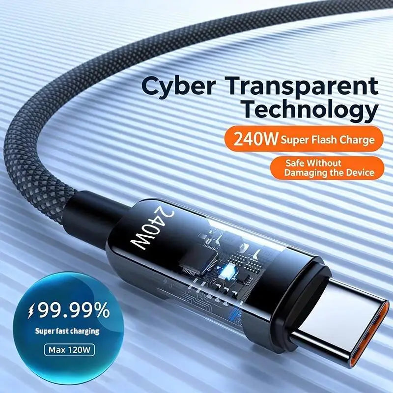 240W USB-C Fast Charging Cable 6A – 1M & 2M Type-C USB-C Charging Cable Babs