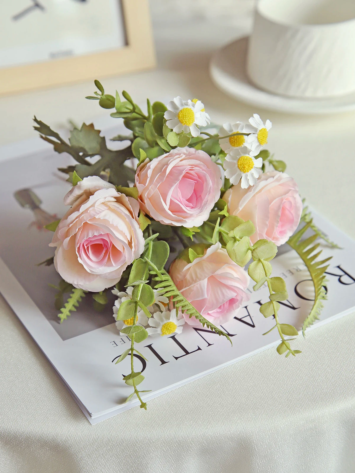 Silk Rose Artificial Flower Bouquet for Wedding & Home Decor Artificial Flower Bouquet Babs Light Pink 1PC