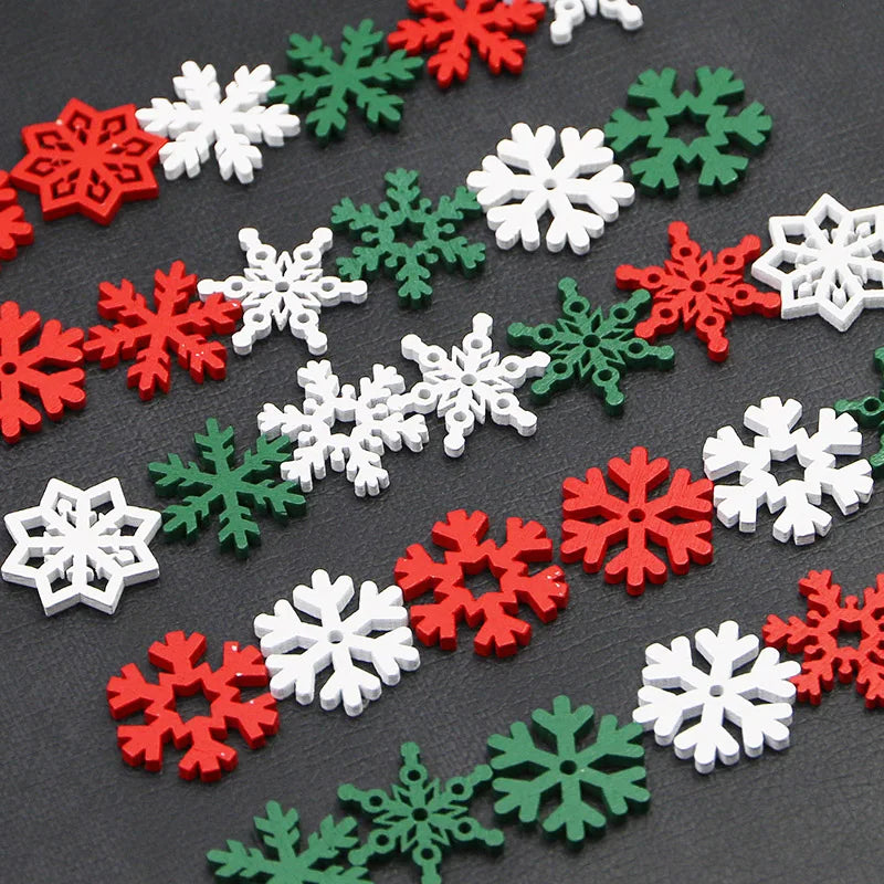 50Pcs 24mm Wooden Snowflake Chips – Christmas DIY Craft Decor Wooden Craft Shapes Babs