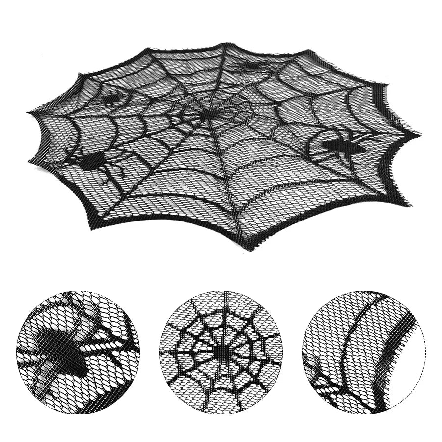 4pcs Halloween Spider Web Black Lace Placemats | Table Decor Halloween Placemats Babs
