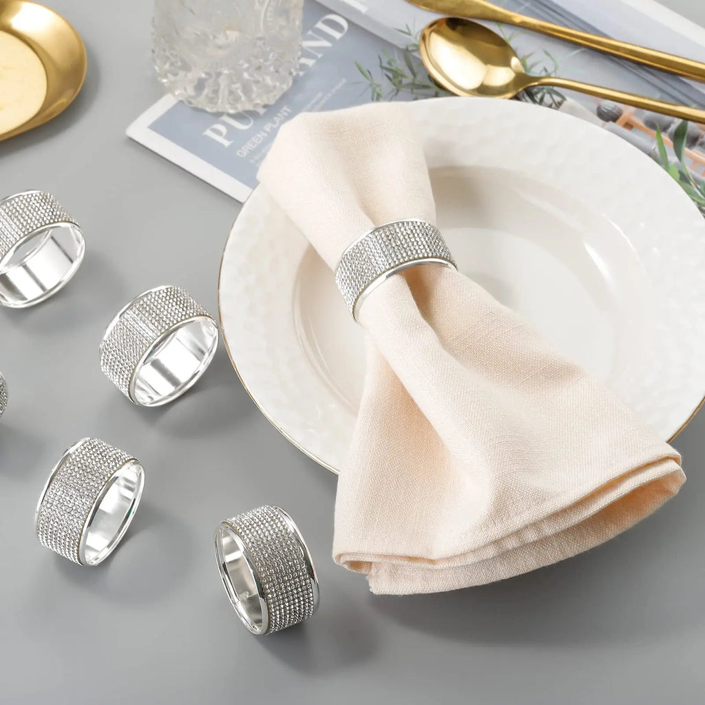 Crystal Rhinestone Metal Napkin Rings – Elegant Banquet Table Decor Napkin Rings Babs
