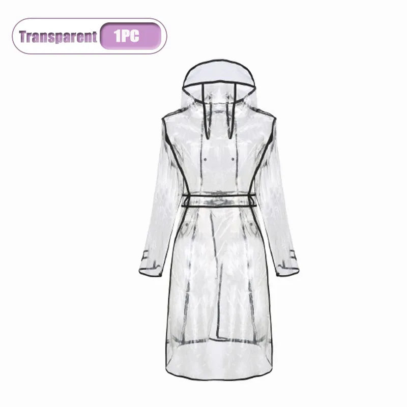 EVA Transparent Raincoat with Belt – Waterproof Poncho Unisex Waterproof Raincoat Babs Transparent-1PC 150-170cm