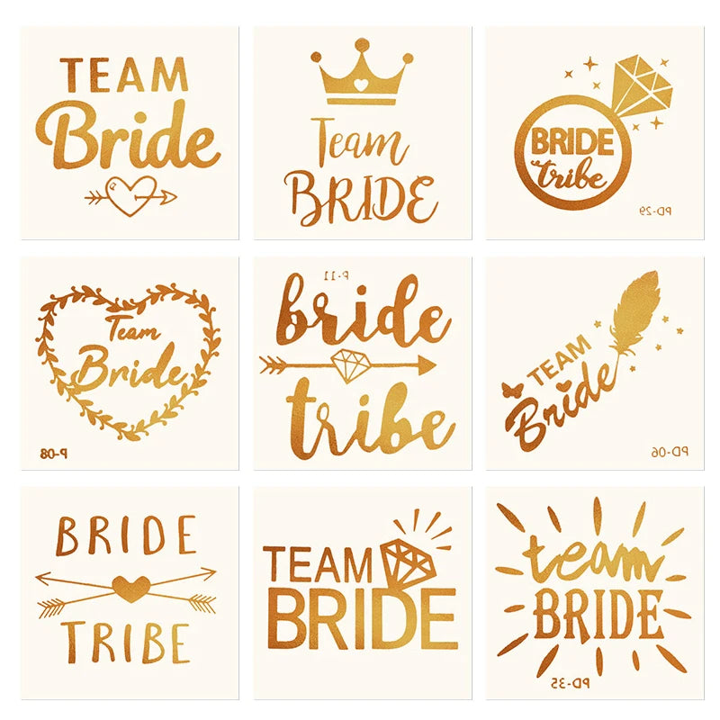 10Pcs Gold Team Bride Tattoo Stickers – Bachelorette Party Temporary Tattoo Stickers Babs 10Pcs Random