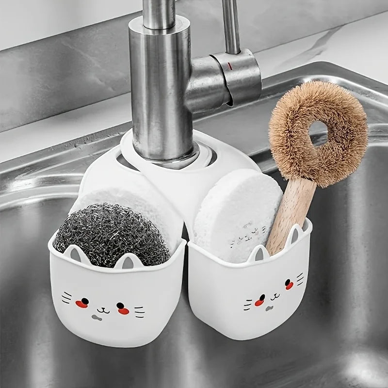 Cartoon Cat Silicone Sink Sponge Holder & Drain Basket Sink Sponge Holder Babs