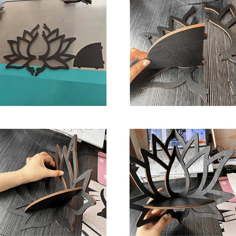 Wooden Lotus Hollow Wall Shelf – Candle & Essential Oil Rack Decorative Wall Shelf Babs