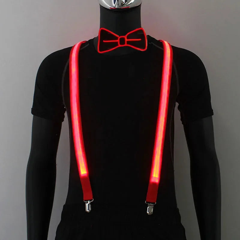 LED Light Up Suspenders & Bow Tie Set – Glow Party Costume LED Costume Accessories Babs