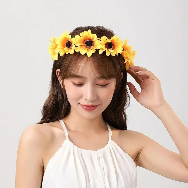 10pcs LED Floral Crown Headbands – Sunflower Wreath Party Set Floral Crown Headband Babs