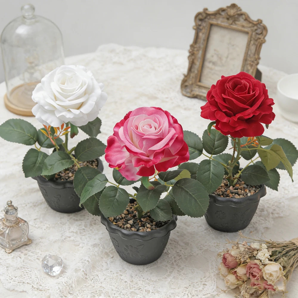 Silk Rose Bonsai Artificial Flower Potted Plant | Wedding & Home Décor Artificial Flower Bonsai Babs
