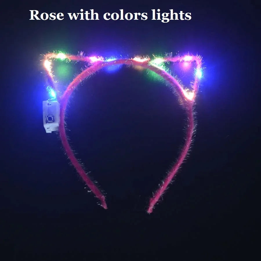 LED Flashing Cat & Fox Ears Headband – Glowing Party Hair Hoop