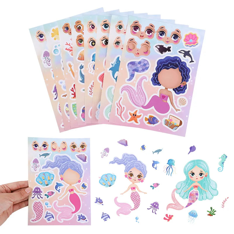 Mermaid DIY Face Sticker Puzzle – Kids Birthday Party Game Kids Sticker Puzzle Babs