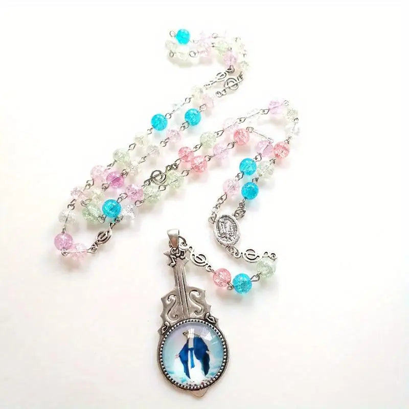 Catholic Rosary Bead Necklace – Long Chain Crucifix Pendant Rosary Bead Necklace Babs