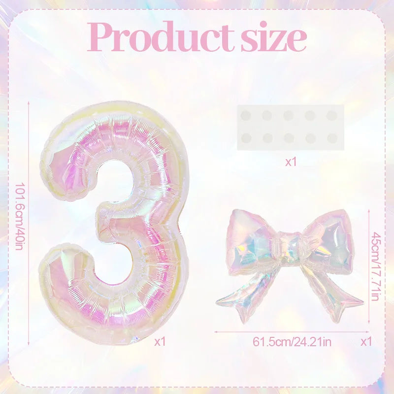 40" Iridescent Number Balloon & Bowknot Kit – Birthday Party Party Balloon Kit Babs