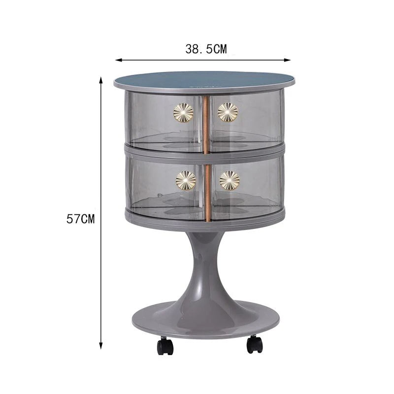 Nordic Round Coffee Table on Wheels | Modern Sofa Side Table Rolling Coffee Table Babs Black 2 Layer