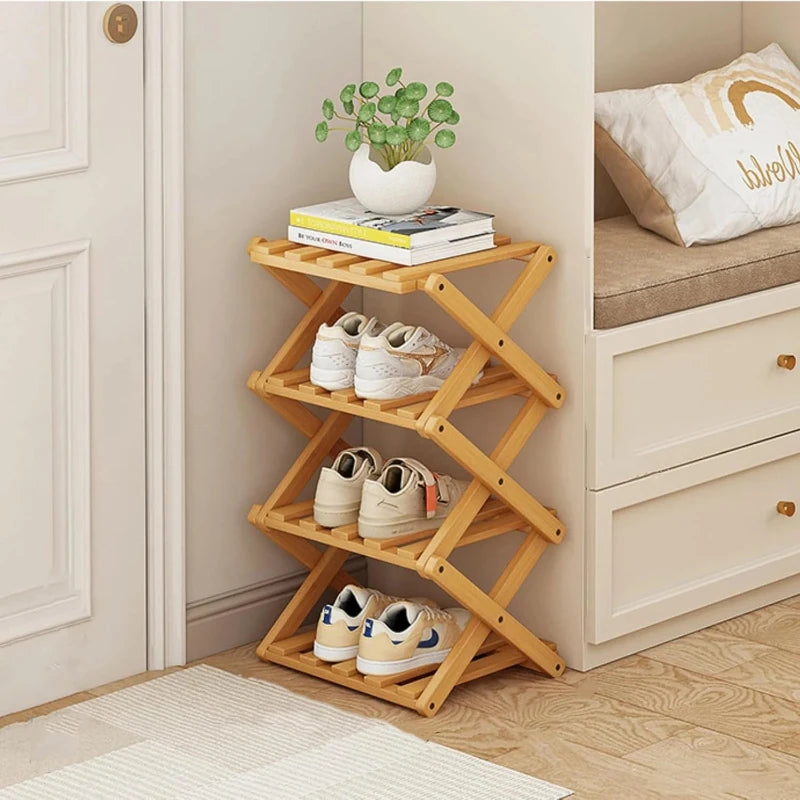 Bamboo Vertical Shoe Rack 4/8/9 Tier – Foldable, No Assembly Foldable Shoe Rack Babs