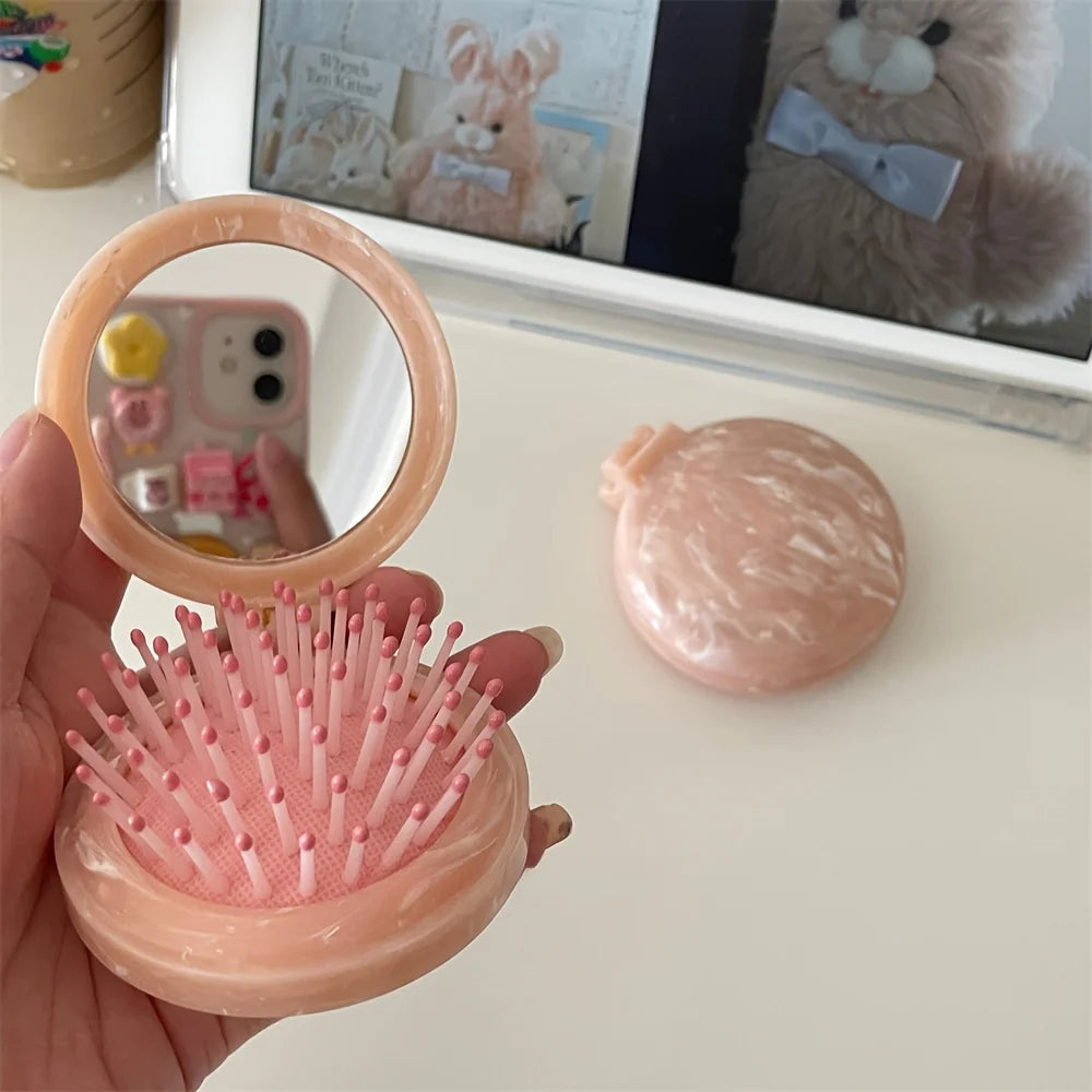 Marble Air Cushion Hair Comb with Mirror – Foldable Travel Air Cushion Hair Comb Babs