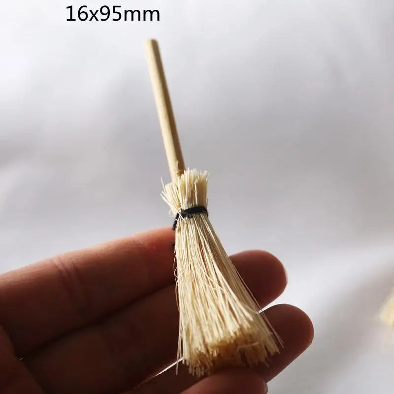 4pc Mini Broom & Mop Hand-Woven Wooden Miniature Pendants Miniature Decor Pendant Babs