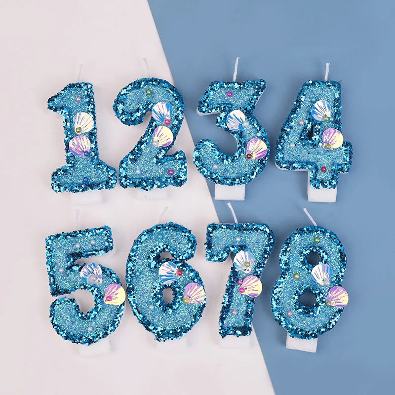 Glitter Blue Number Cake Candles – Mermaid Birthday Topper Birthday Cake Candles Babs