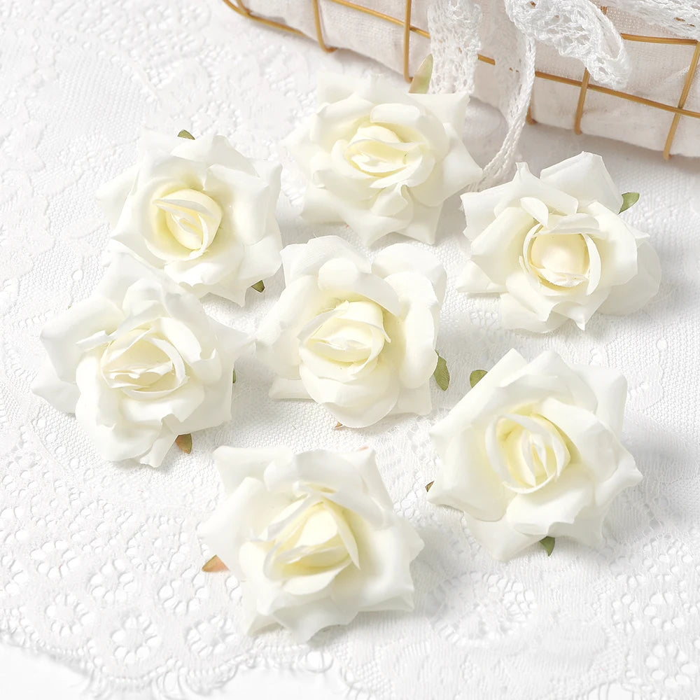 6cm Artificial Silk Rose Flower Heads – Wedding & Holiday Decor Artificial Flower Heads Babs White 10Pcs