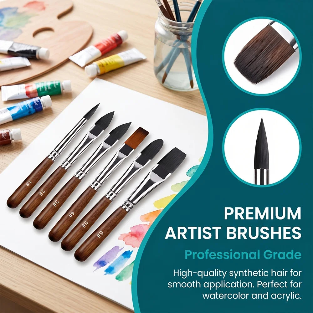 6-Piece Mini Watercolor Pen Set – Portable Wood Handle Sketch Pens Watercolor Pen Set Babs