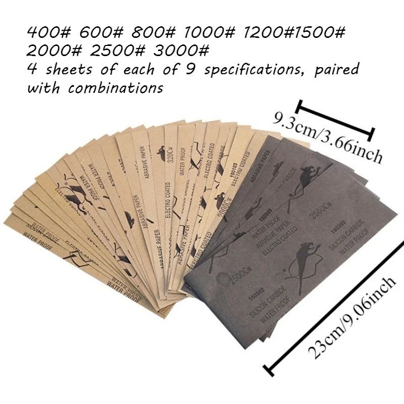 Silicon Carbide Waterproof Sandpaper Set – Wood Metal Auto Abrasive Sandpaper Set Babs 36pcs set