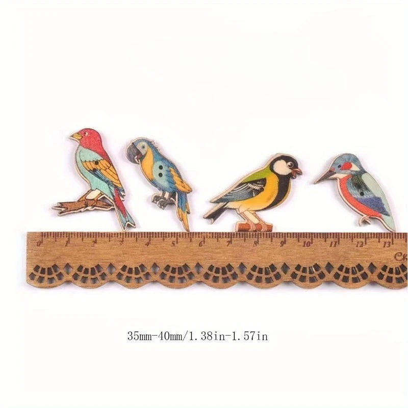 50pcs Bird Pattern Wooden Buttons Set – DIY Sewing & Crafts Wooden Craft Buttons Babs