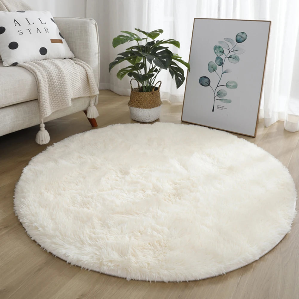 Round Fluffy Shaggy Area Rug – Soft Plush Circle Carpet Shaggy Area Rug Babs White 80CM