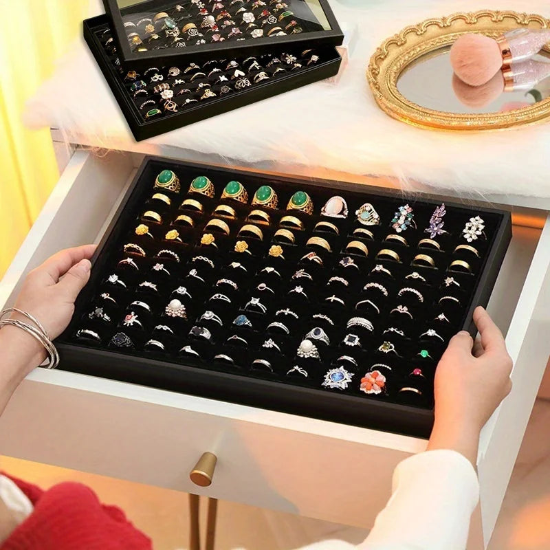 Ring Holder Display Tray – 100-Ring Velvet Jewelry Organizer Jewelry Display Tray Babs