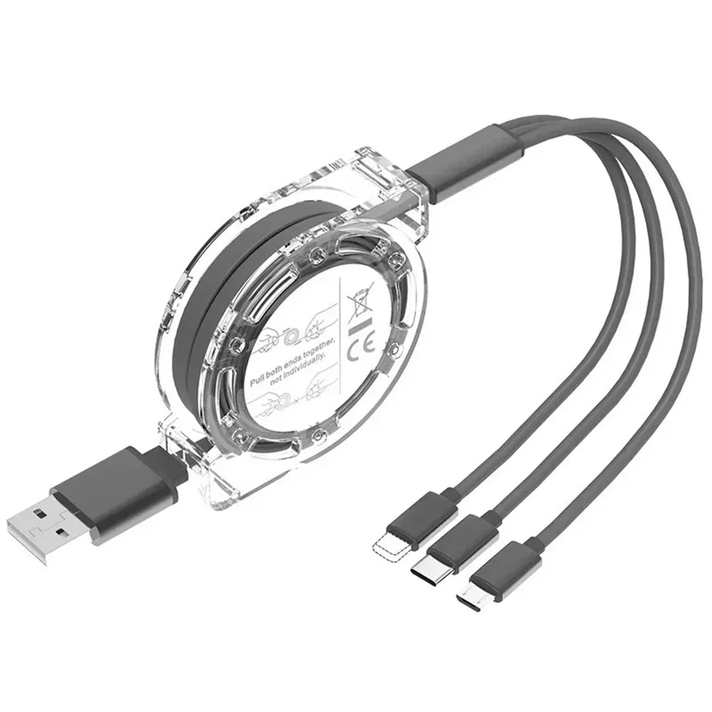 3-in-1 Retractable Charging Cable – Multi-Tip USB Multi-Tip USB Cable Babs grey 1.1m